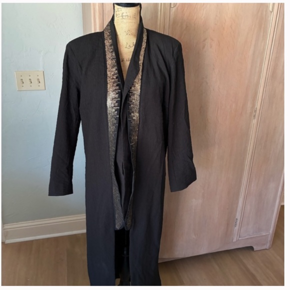 SHERLY CROW Tuxedo Black Hi-Lo Bronze Sequin Coat Lilith  Fair boho music hippie - Picture 1 of 16